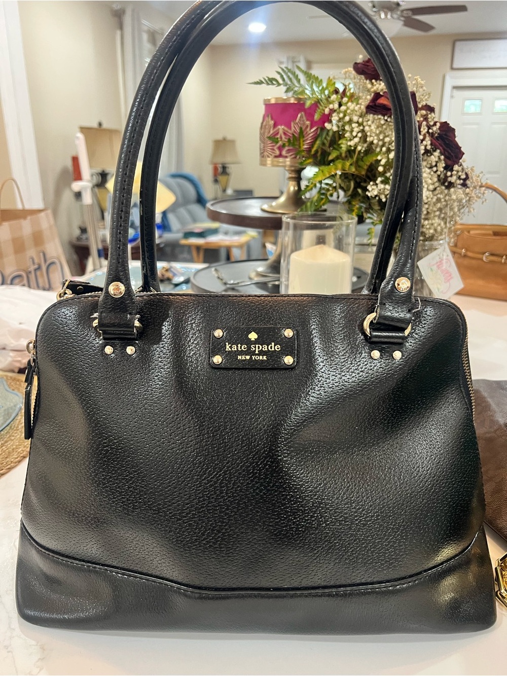 kate spade Black Pebbled Leather Double-Handle Shoulder Bag
